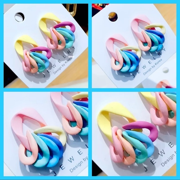🍭CANDY COLORS🍭DROP LINK POST EARRINGS AVAILABLE IN 2 DIFFERENT COLORS NEW - Picture 2 of 6